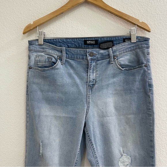 BUFFALO DAVID BITTON Rip & Repair Mid Rise Raw Hem Skinny Jeans in Light Blue - Picture 10 of 10